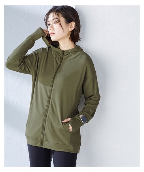 nissen（ニッセン）の「指穴付ジップアップパーカー【UVカット・UPF50+・接触冷感】（Tシャツ/カットソー・レディース・黒/カーキ/ライトグレー/ブルーグレー・S/M/L/LL）」の15枚目の写真