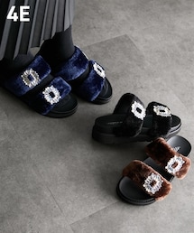 【ゆったり幅広】もこファーサンダル（ワイズ４Ｅ）