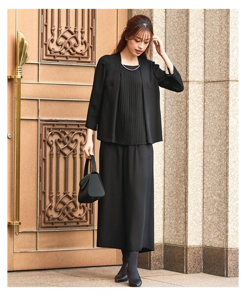 喪服・礼服】洗える防しわ重ね着風フロントプリーツブラウスワイド