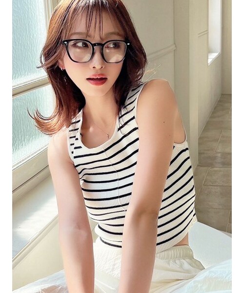 RESEXXY（リゼクシー）の「クロップドニットタンク（タンクトップ・レディース・ホワイト/ブラック/ミックス・F）」の9枚目の写真