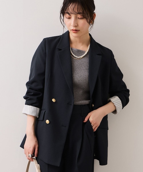 VIS（ビス）の「【美easy】コンフォート金ボタンジャケット/イージーケア・UVケア・セットアップ対応（テーラードジャケット・レディース・グレー/ベージュ/ライトグリーン/ネイビー・L/M/S）」の11枚目の写真