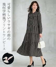 ウサギ柄ティアードワンピース