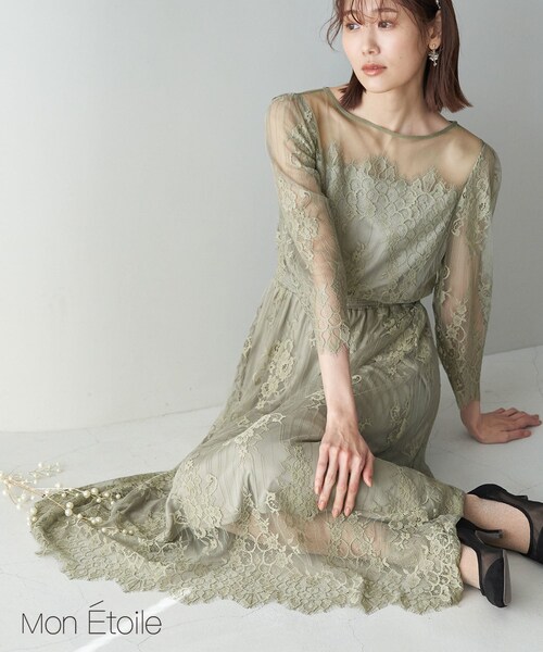 ROPE' PICNIC（ロペピクニック）の「【Mon E’toile/モンエトワール】【結婚式にも】レースDRESS（ドレス・レディース・サックス/カーキ/ラベンダー/ブラック・36/40/38）」の16枚目の写真