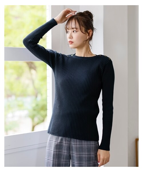 nissen（ニッセン）の「大きいサイズ ボートネックリブニットプルオーバー（ニット/セーター・レディース・ワイン/オフホワイト/ネイビー/黒・L/LL/3L/4L/5L/6L/8L/10L）」の21枚目の写真