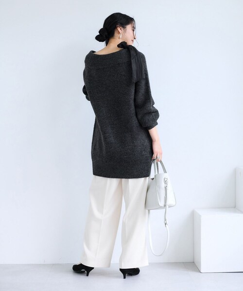 VIS(ビス)の「肩リボンミニ丈ニットワンピース/2WAY(ワンピース・レディース・グレー/キナリ/ブルー系・F)」の15枚目の写真