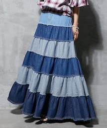 GEVS. | 大きいサイズ綿100％デニムティアードマキシスカートGEVS.(スカート)