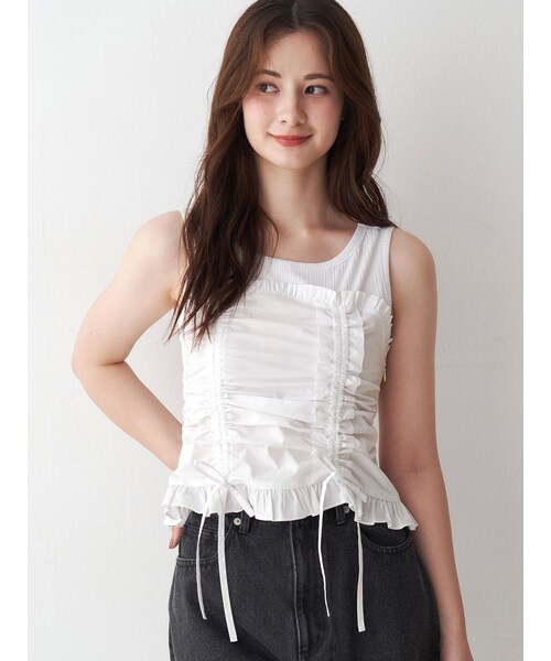 CALNAMUR（カルナムール）の「フェイクレイヤードビスチェ（タンクトップ・レディース・ホワイト/ブラック・F）」の4枚目の写真