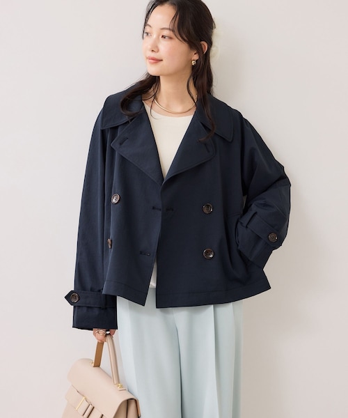 VIS（ビス）の「ショートトレンチコート/UVケア・撥水・花粉ガード（トレンチコート・レディース・ベージュ系/ネイビー・F）」の4枚目の写真