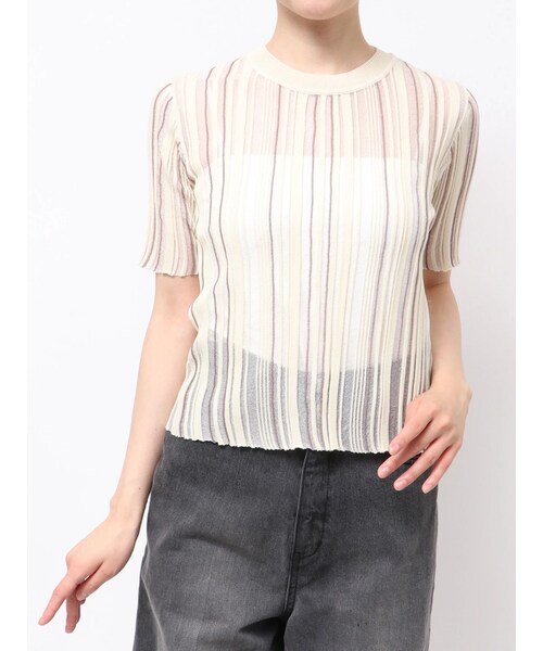 MURUA（ムルーア）の「シアーストライプニット（ニット/セーター・レディース・アイボリー/ブラック/ブルー・F）」の2枚目の写真
