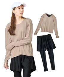 nissen | 【上下2点セット】インナー一体型ラッシュガード（指穴付き）・レギンス付き水着（LB1074）(水着)