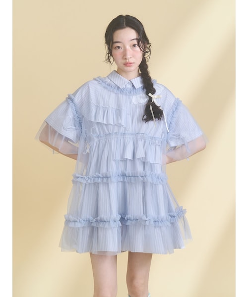 merry jenny（メリージェニー）の「チュールティアードチュニック（チュニック・レディース・オフホワイト/チャコールグレー/ピンク/ブルー・F）」の5枚目の写真