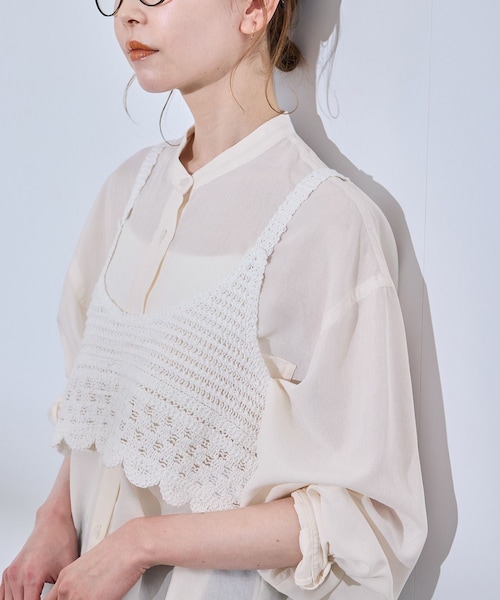 ROPE' PICNIC(ロペピクニック)の「着丈が選べるバンドカラー無地シアーシャツ(シャツ/ブラウス・レディース・ホワイト系/ダークブラウン/ピンク・38/38T)」の9枚目の写真