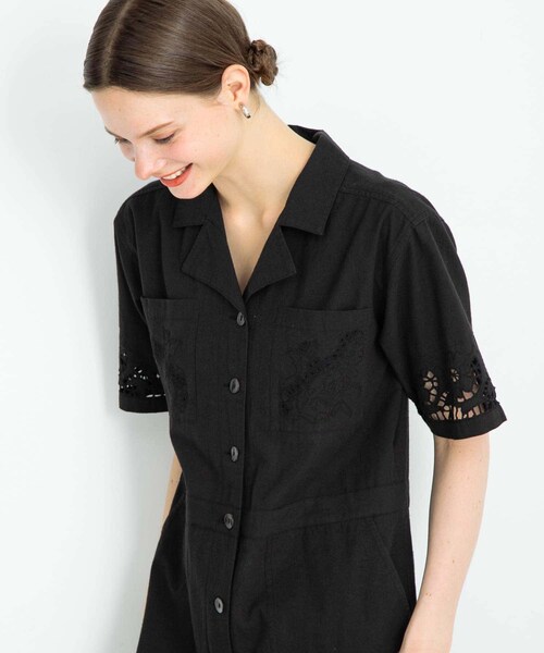 URBAN RESEARCH Sonny Label（アーバンリサーチサニーレーベル）の「エンブロイダリーコットンオールインワン（サロペット/オーバーオール・レディース・チャコールブラウン/ブラック・36/38）」の6枚目の写真