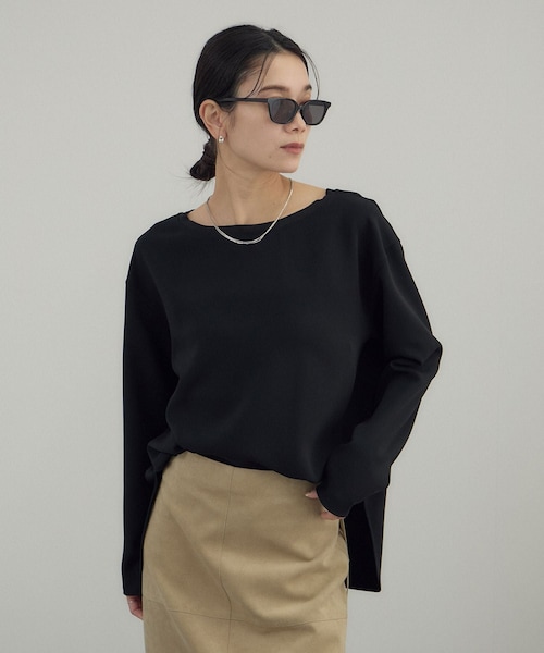 ADAM ET ROPE'(アダムエロペ)の「トリアセボートリブブラウス / セットアップ対応(シャツ/ブラウス・レディース・ブラック/オフホワイト・F)」の2枚目の写真
