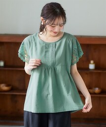 nissen | ＜大きいサイズ＞袖刺しゅうレースピンタック異素材切替チュニック(チュニック)