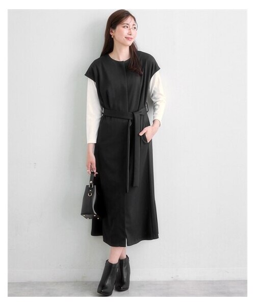 【レディーススーツ】セットアップ対応ジレとしても着用可能なタックワンピース（上下別売・カノコジャージーシリーズ）