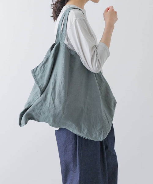 かぐれ（カグレ）の「リネンビッグトートバッグ（トートバッグ・レディース・SMOKE PINK/BEIGE/BLUE GREEN/CHARCOAL/YELLOW KHK・FREE）」の3枚目の写真
