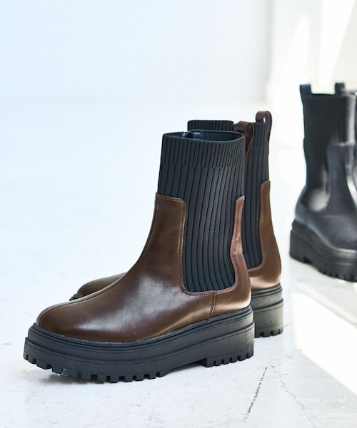 VIS(ビス)の「タンクソールサイドニットブーツ(ブーツ・レディース・ブラック/ブラウン・L/M/S)」の5枚目の写真