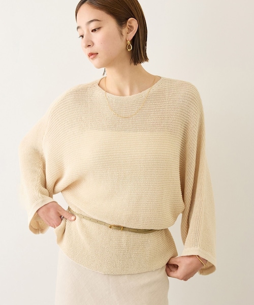 ROPE'（ロペ）の「リネン混 透かし編みドルマンプルオーバー（ニット/セーター・レディース・ブラック/キャメル/ベージュ系・F）」の3枚目の写真