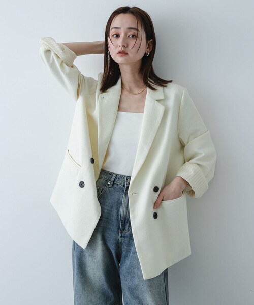 SENSE OF PLACE by URBAN RESEARCH(センスオブプレイスバイアーバンリサーチ)の「ワイドスリーブオーバージャケット(テーラードジャケット・レディース・CHARCOAL/IVORY/BEIGE・One)」の5枚目の写真