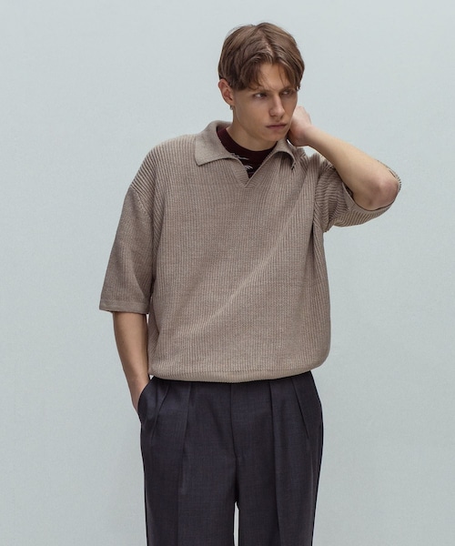 ADAM ET ROPE'（アダムエロペ）の「《別注》【BATONER/バトナー】FADE COLOR LINEN HALF SLEEVE SKIPPER（ポロシャツ・メンズ・スミクロ/ベージュ/ブルー・2/3）」の19枚目の写真