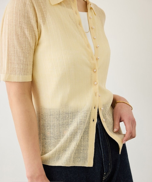 ROPE'（ロペ）の「シルクリネンポロ襟ニットカーディガン/イージーケア（カーディガン/ボレロ・レディース・ブラック/ネイビー/クリーム・F）」の7枚目の写真