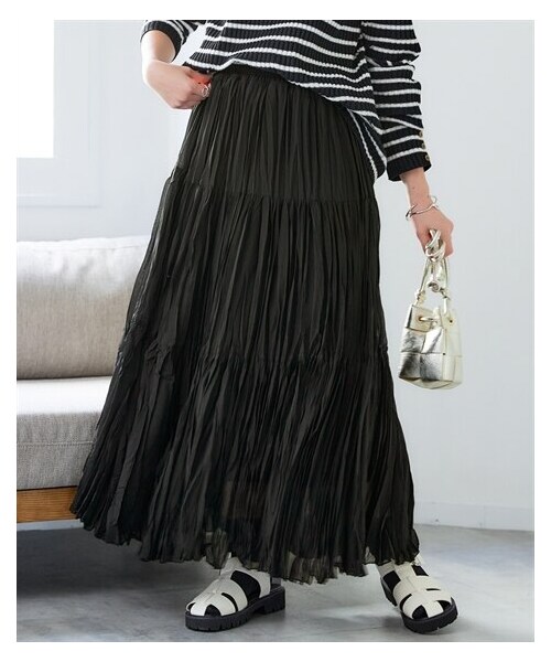 nissen（ニッセン）の「＜大きいサイズ＞シアープリーツティアードスカート（ゆったりヒップ）（スカート・レディース・チャコールネイビー/黒・L/LL/3L/4L/5L/6L/8L/10L）」の8枚目の写真