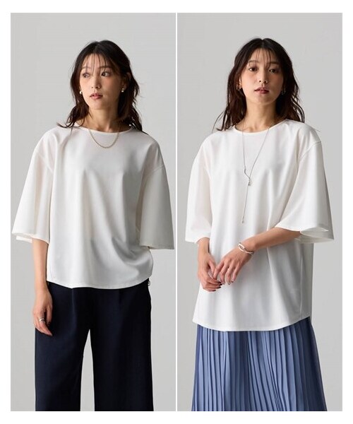 nissen（ニッセン）の「ゆるシルエット多機能フレアカットジョーゼットブラウス（吸汗速乾・抗菌防臭・接触冷感・UVカット）（選べる2丈）＜大きいサイズ有＞（シャツ/ブラウス・レディース・黒/オフホワイト/スモーキーピンク/モスカーキ/マルチストライプ・S~M相当/L~LL相当/3L~4L相当/5L~6L相当）」の8枚目の写真