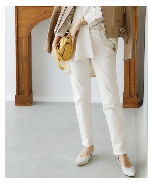 nissen（ニッセン）の「ゆるフィットスキニーパンツ（選べる２レングス）＜大きいサイズ有＞（パンツ・レディース・黒/カーキ/ピンク/キャメル/ライトベージュ/ブルー/ネイビーデニム/ネイビー系デニム/ブルー系デニム/ブラックデニム/オフホワイト/スモーキーピンク/ウィンドウペンチェック/ミントグリーン/ライトイエロー/バーガンディ/ブラック系ウィンドウペンチェック/ライトラベンダー/ベージュ/モカチャコール/ブルーグレー/グレー系デニム/グリーン/【ドロップ】ペールグリーン/ダークグリーン/モーブピンク/ライトブルー系デニム/パープル/オレンジブラウン・S/M/L/LL/3L/4L/5L/6L）」の8枚目の写真