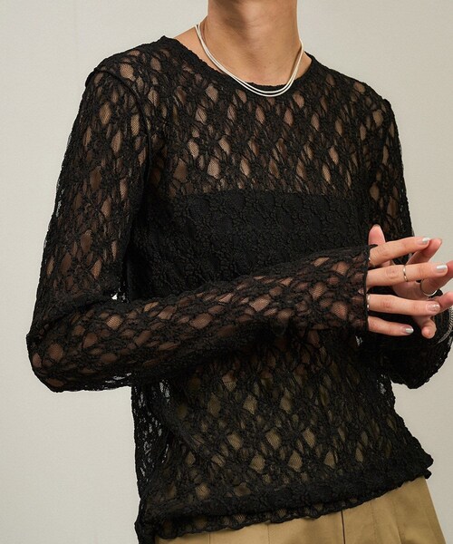 ADAM ET ROPE'（アダムエロペ）の「レースシアートップス［ストレッチ］（その他トップス・レディース・ブラック/オフホワイト/ブラウン系・F）」の11枚目の写真