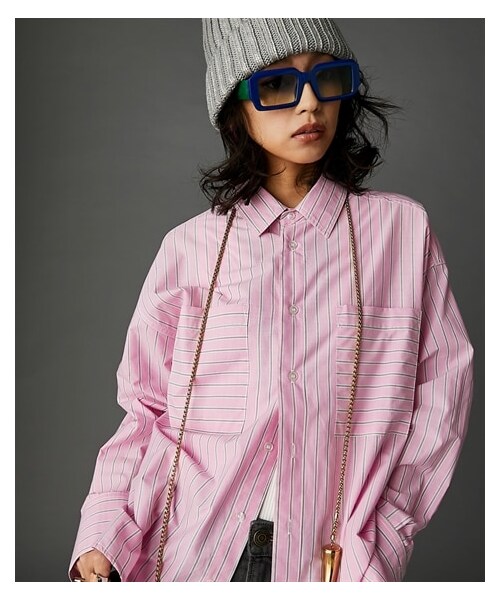 nissen（ニッセン）の「綿100％ストライプビッグシャツ＜大きいサイズ有＞GEVS.（シャツ/ブラウス・レディース・ピンク系ストライプ/ベージュ系ストライプ/ブルー系ストライプ・6L/8L/10L）」の18枚目の写真