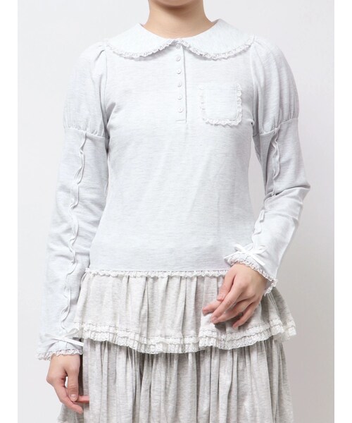 merry jenny（メリージェニー）の「frilly polo tops（ポロシャツ・レディース・オフホワイト/グレー/ピンク・F）」の3枚目の写真