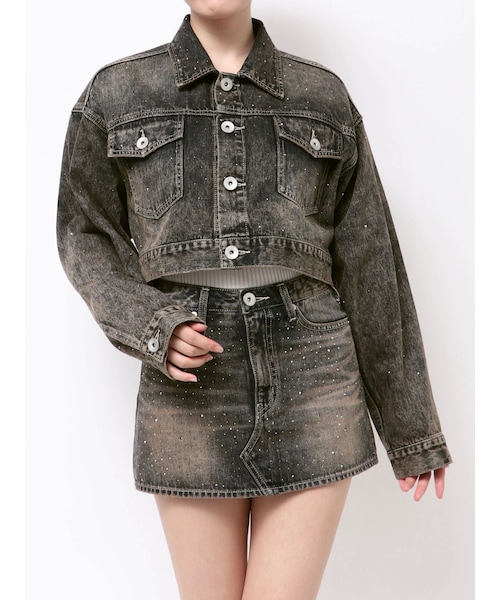 GYDA（ジェイダ）の「GD MOLD bijouデニムショートＧジャン（デニムジャケット・レディース・ブルー/インディゴ・F）」の2枚目の写真