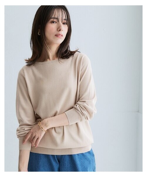 nissen（ニッセン）の「洗えるＵＶカット綿１００％ボートネックニット＜大きいサイズ有＞（ニット/セーター・レディース・黒/杢グレー/オフホワイト/グレージュ/アイスブルー杢/ライムイエロー/モーブグリーン/チャコールグレー杢/パープル/オーキッドピンク/ソフトライム・S/M/L/LL/3L/4L/5L/6L/8L/10L）」の9枚目の写真