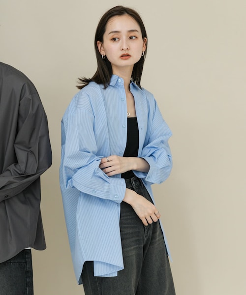 SENSE OF PLACE by URBAN RESEARCH（センスオブプレイスバイアーバンリサーチ）の「『ユニセックス』ブロードレギュラーカラールーズシャツ（シャツ/ブラウス・メンズ・CHARCOAL/MINT/L.BLU×NVY/NVY×SAX・M/L）」の3枚目の写真