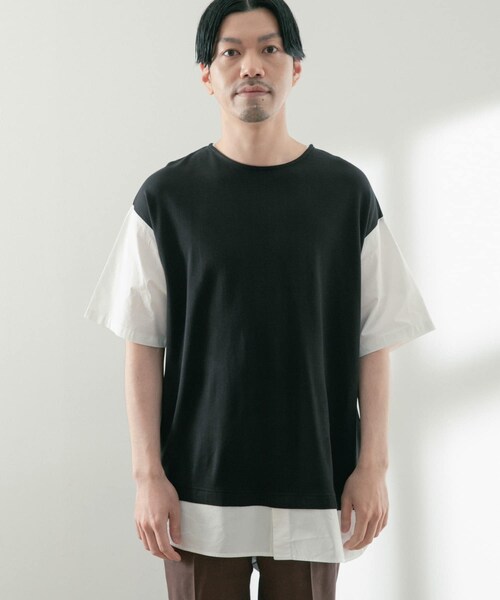 ITEMS URBANRESEARCH（アイテムズ アーバンリサーチ）の「布帛切替レイヤードクルーネックトップス（Tシャツ/カットソー・メンズ・BLK/BEG/MTD/GRY・M/L）」の11枚目の写真