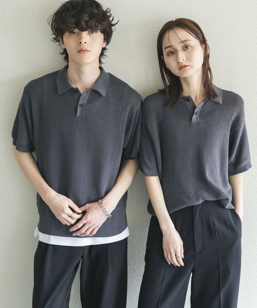 SENSE OF PLACE by URBAN RESEARCH(センスオブプレイスバイアーバンリサーチ)の「『ユニセックス/洗濯可』エアリーメランジニットポロシャツ(ニット/セーター・メンズ・IVORY/BLACK/CHARCOAL/MOCHA/NAVY・M/L)」の3枚目の写真