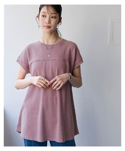 nissen（ニッセン）の「5分袖綿混リブカットソーピグメント加工切り替えワイドロング丈Tシャツ＜大きいサイズ有＞（Tシャツ/カットソー・レディース・ヴィンテージカーキ/デニム調ネイビー/ヴィンテージベージュ/ヴィンテージピンク・S/M/L/LL/3L）」の20枚目の写真