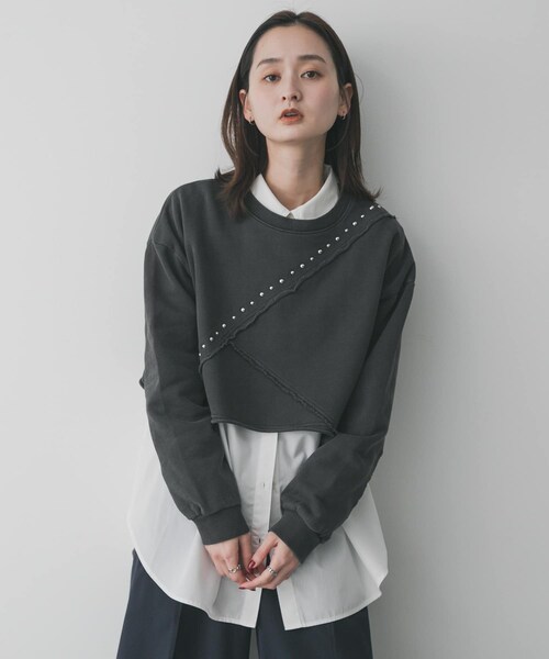 SENSE OF PLACE by URBAN RESEARCH（センスオブプレイスバイアーバンリサーチ）の「スタッズピグメントカットトップ（スウェット・レディース・CHARCOAL/IVORY/BROWN・One）」の13枚目の写真