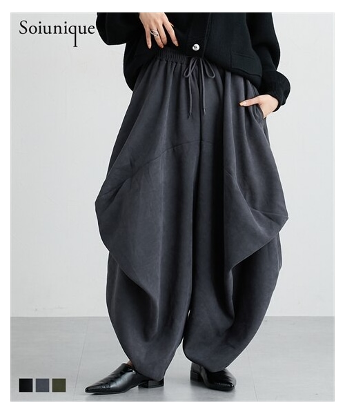 nissen（ニッセン）の「ツイル起毛ゆったりサイズ変形タックサルエル