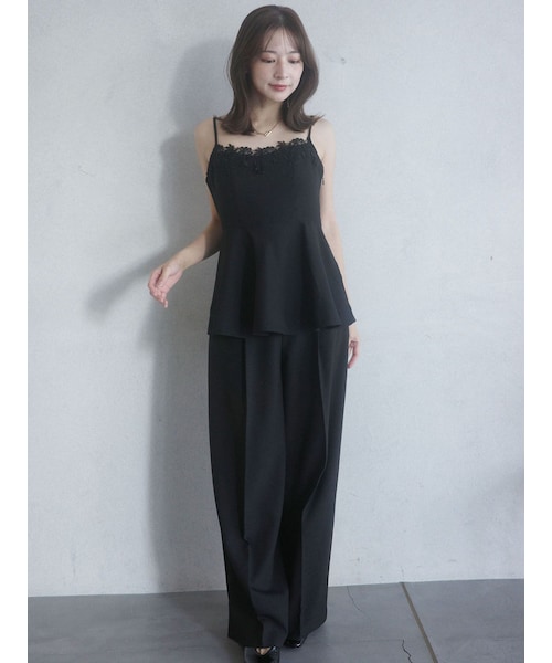 シンプルウエストデザインワイドパンツ