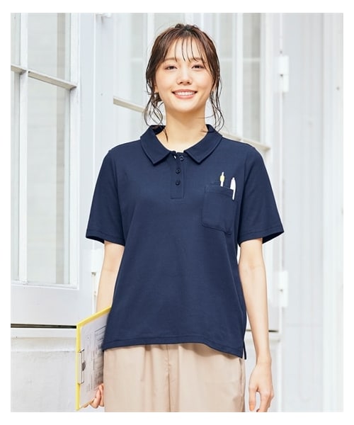 nissen（ニッセン）の「ペン差し半袖ポロシャツ（吸汗速乾・UVカット）＜大きいサイズ有＞（ポロシャツ・レディース・黒/オフホワイト/ネイビー/杢グレー・L/LL/3L/4L/5L/6L/8L/10L/S/M）」の7枚目の写真