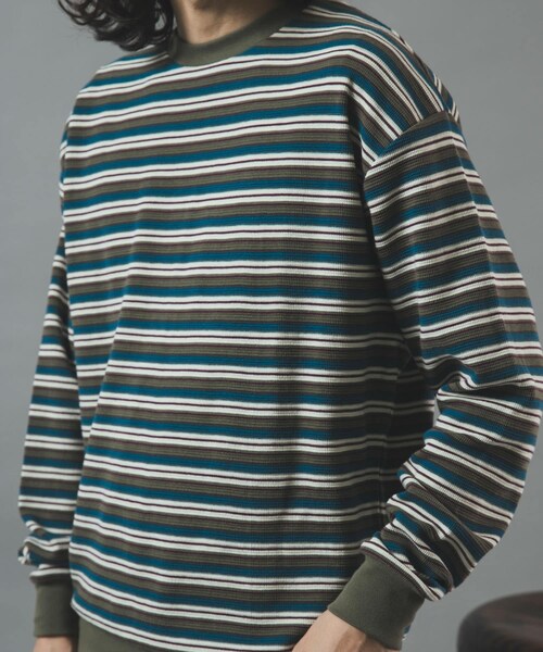 ITEMS URBANRESEARCH(アイテムズ アーバンリサーチ)の「ワッフルロングスリーブカットソー(Tシャツ/カットソー・メンズ・OLV STRIPE/BLACK/WHITE/NVY STRIPE・M/L)」の20枚目の写真