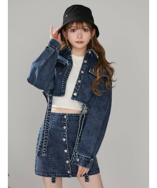 EATME（イートミー）の「ガーターデザインデニムショートジャケット（セットアップ可能）（デニムジャケット・レディース・ブルー/ブラック/アイボリー・F）」の6枚目の写真