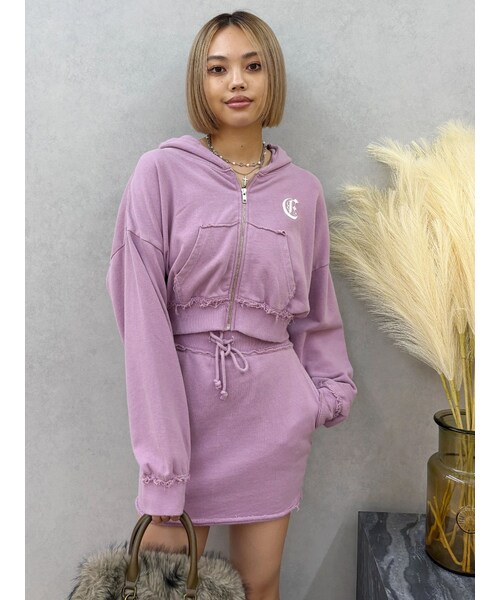 EVRIS（エヴリス）の「ワンポイントブリーチジップアップフーディ【セットアップ着用可能】（パーカー・レディース・グレー/ブラック/ピンク・F）」の18枚目の写真