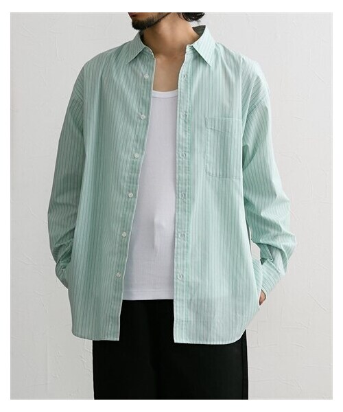 nissen（ニッセン）の「オーバーサイズストライプシャツ（シャツ/ブラウス・メンズ・ブルーストライプ/グリーンストライプ・M/L/LL/3L/4L/5L/6L/8L/10L）」の11枚目の写真