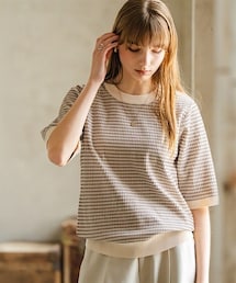 Maison INNESS | コントラストヤーン　ジャガード編み5分袖ニット(UVカット）＜大きいサイズ有＞(ニット/セーター)