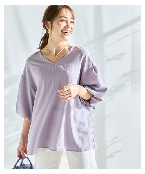 nissen（ニッセン）の「＜大きいサイズ＞【ドライワッシャー】ふんわり袖ブラウス（吸汗速乾）（シャツ/ブラウス・レディース・モカ/チャコール/ラベンダー・L~LL/3L~4L/5L~6L/8L/10L）」の14枚目の写真