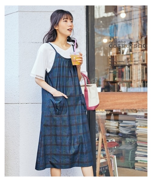 nissen（ニッセン）の「大きいサイズ夏にぴったり綿混ひんやりデニムジャンパースカート（接触冷感・抗菌防臭）（ワンピース・レディース・チェック/花柄/インディゴブルー無地・L/LL/3L/4L/5L/6L/8L/10L）」の2枚目の写真
