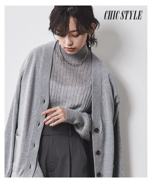 nissen（ニッセン）の「大きいサイズ 綿100％ハイツイストVネックカーディガン シックスタイル（カーディガン/ボレロ・レディース・ベージュ/グレー/ネイビー・L/LL/3L/4L/5L/6L/8L/10L）」の2枚目の写真